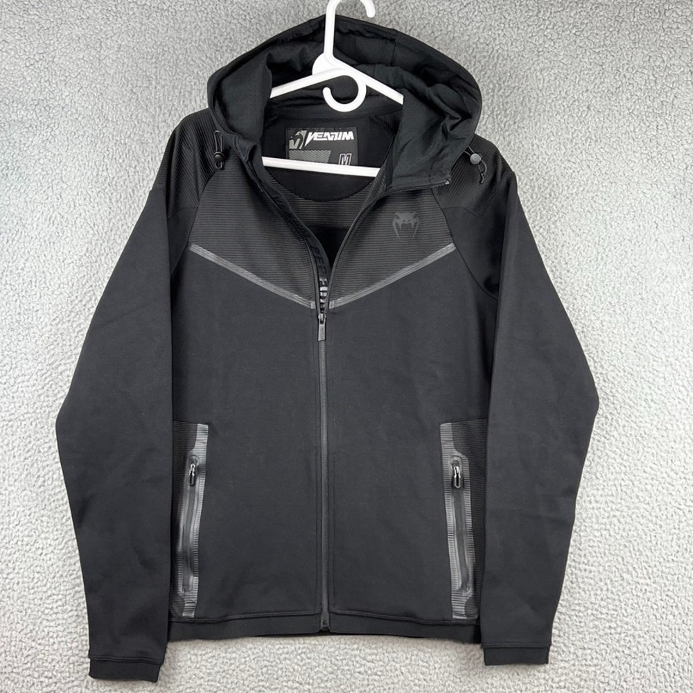 Venum Hoodie Mens Medium Black Full Zip Hooded Athletic MMA Zip Pockets‎ Jacket